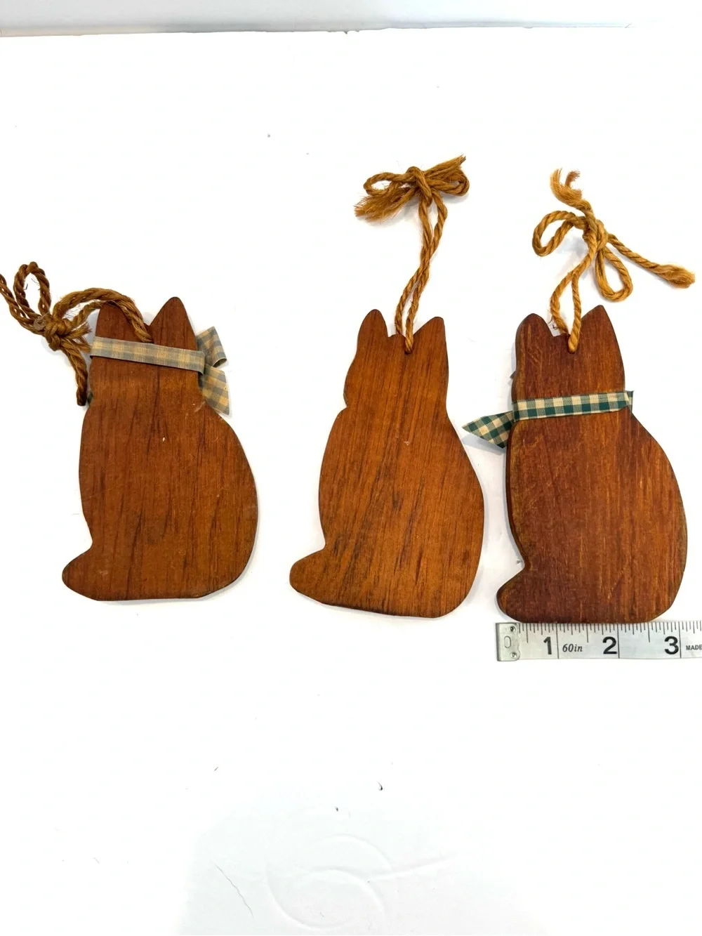 Set of 3 Vintage Wooden Country Cat Cutouts Hanging Ornaments Primitive Kitten